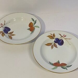 Royal Worcester Evesham Dinner Plates Set of 2 White Gold Excellent Fruit Motif